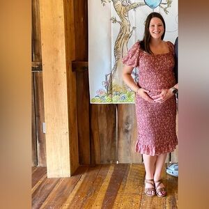 Floral Smocked Pink Maternity Dress XL